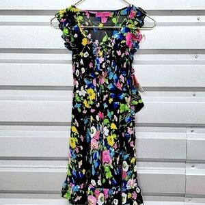 Y2K Betsey Johnson Black Floral Sleepwear Lingerie with Panties NEW WITH TAGS